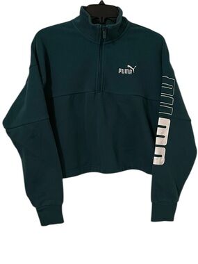 Puma Women's Green Oversized Crop Fleece Half Zip Pullover Sweater Size M